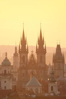 czech republic, prague - spires of the old town and tyn church