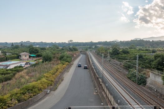 Sicilian Railway in a green field  a