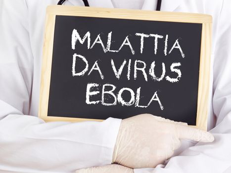 Doctor shows information: Ebola in italian language