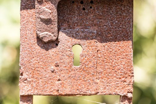 rusty lock in a green field a