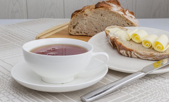 Morning tea in a white cup