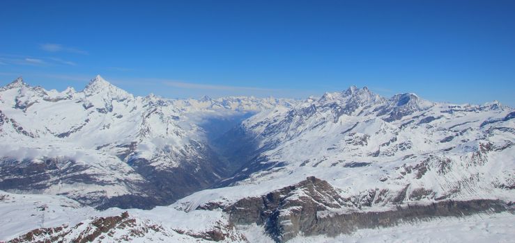 Panaromic view of the Matter valley, home of the highest mountains of the Swiss Alps.