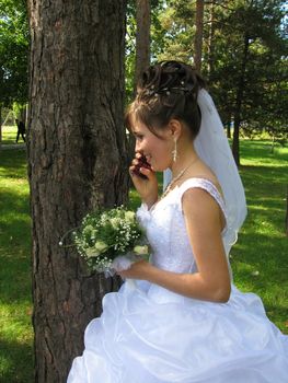 The young beautiful wife in the wedding day