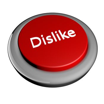 "Dislike" word over red button isolated over white, 3d render