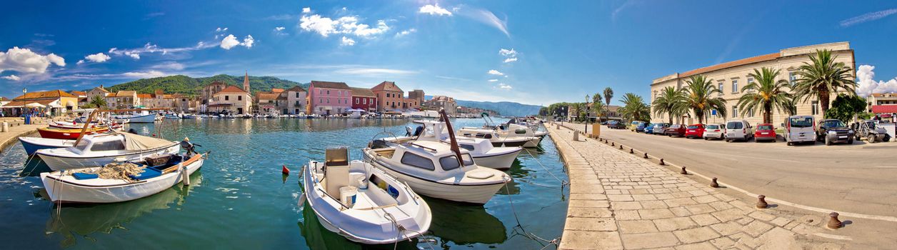 Stari Grad on island of Hvar waterfront panoramic view, Dalmatia, Croatia