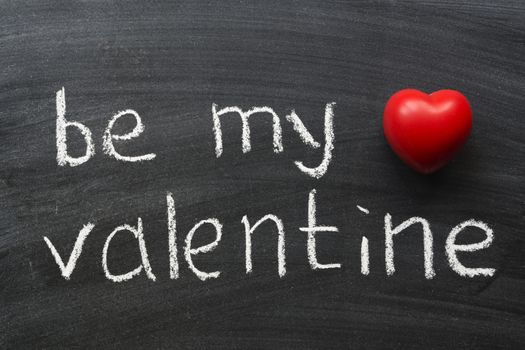 be my valentine phrase handwritten on school blackboard