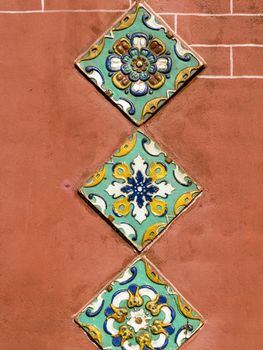 Traditional outside wall tile decoration of orthodox church in Yaroslavl, Russia