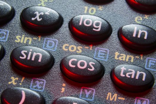 trigonometry functions push buttons of scientific calculator; focus on cos button