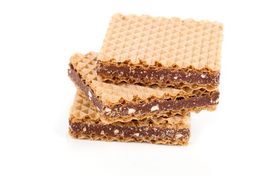 Wafers with chocolate on a white background