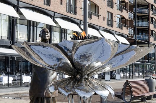 OSLO, NORWAY, MAY 13: Sri Chinmoy statue on Aker Brygge on May 13, 2012. He is World Harmony Run founder.