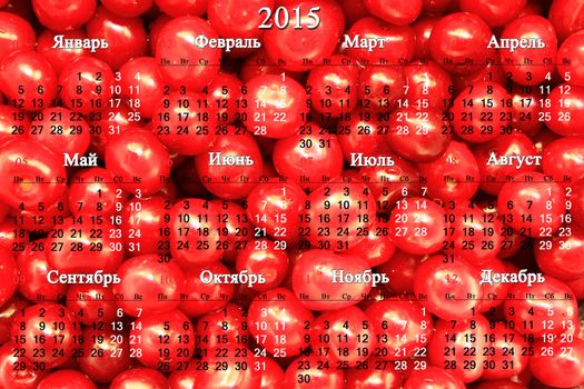 office calendar for 2015 year on the red cerry background in Russian