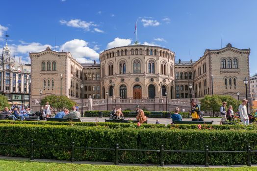 OSLO, NORWAY - AUGUST 28: The Storting is supreme legislature of Norway, pictured on August 28, 2014. Parliament was established by Constitution of Norway in 1814 and is designed by Emil Victor Langlet.