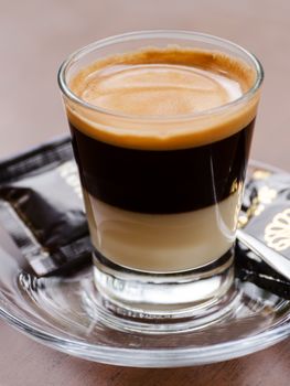 Freshly prepared espresso shot in glass