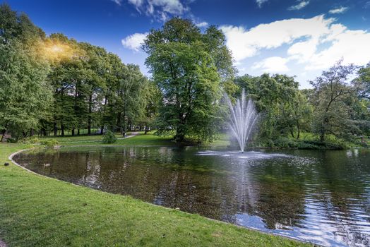 Pond in Park around Royal Palace in Oslo, Norway