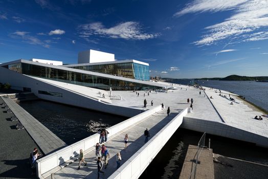 OSLO, NORWAY - AUGUST 11: View on a side of the National Oslo Opera House on August 11, 2012 in Oslo, Norway, which was opened on April 12, 2008