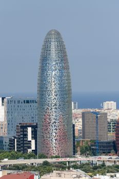 BARCELONA, SPAIN - JUNE 10: Torre Agbar in financial district of Barcelona, 38-story tower in Barcelona at June 10, 2012. The tower has a total of 50693 square meters, of which 30000 are in offices.