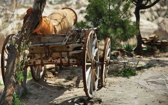 Old wooden wagon in Turkey village