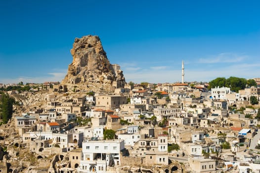 Monumental ancient Ortahisar castle in Cappadocia, Turkey