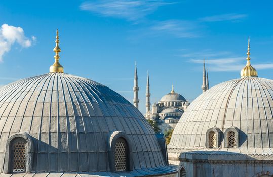 Blue Mosque (Sultan Ahmet Mosque) and cupolas seen from Hagia Sophia 