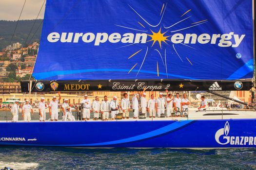 TRIESTE, ITALY - OCTOBER, 12: Esimit Europa 2 boat winner of the 46th Barcolana regatta in Trieste sea on October 12, 2014