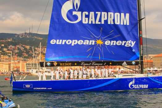 TRIESTE, ITALY - OCTOBER, 12: Esimit Europa 2 boat winner of the 46th Barcolana regatta in Trieste sea on October 12, 2014