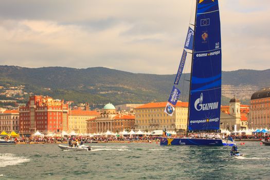 TRIESTE, ITALY - OCTOBER, 12: Esimit Europa 2 boat winner of the 46th Barcolana regatta in Trieste sea on October 12, 2014
