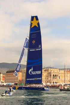 TRIESTE, ITALY - OCTOBER, 12: Esimit Europa 2 boat winner of the 46th Barcolana regatta in Trieste sea on October 12, 2014