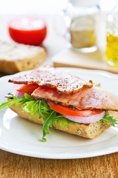 Grilled Ham on Rye baguette sandwich