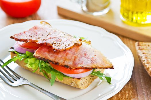 Grilled Ham on Rye baguette sandwich