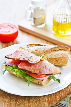 Grilled Ham on Rye baguette sandwich