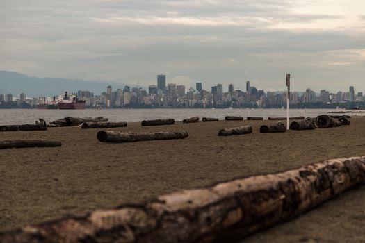 Beach At English Bay Overlooking Downtown Vancouver, Canada