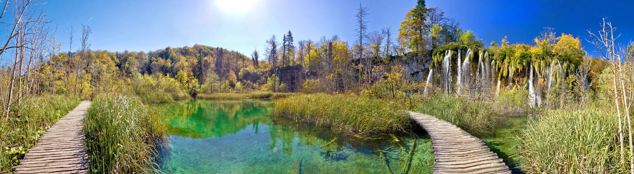 Plitvice lakes national park paradise nature, waterfalls panoramic view, Lika region of Croatia