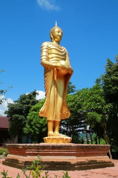The large buddha image holding an alms bowl in the public temple in Thailand.