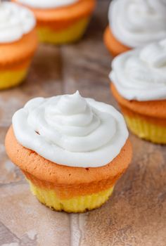 While they do not have any candy corn in them, these cupcakes sure look like that Halloween favorite.