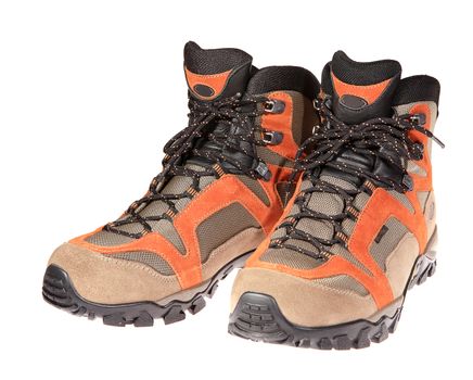 Hiking boots on the white background, isolated