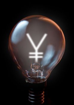 Chinese yen symbol illuminated light bulb