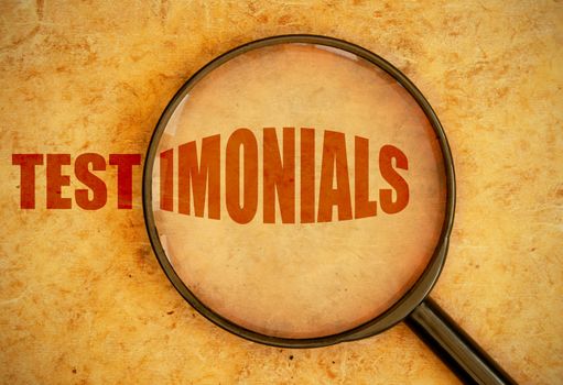 Magnifying glass focused on testimonials