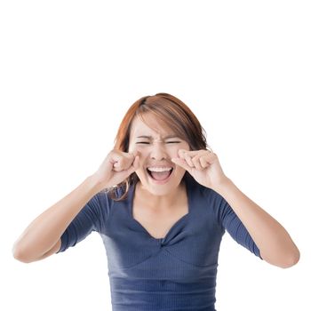 Asian woman face with expression, closeup portrait.