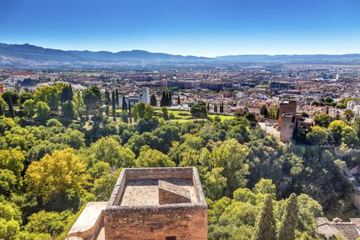 Alhambra Castle Tower Cityscape Churches Granada Andalusia Spain  