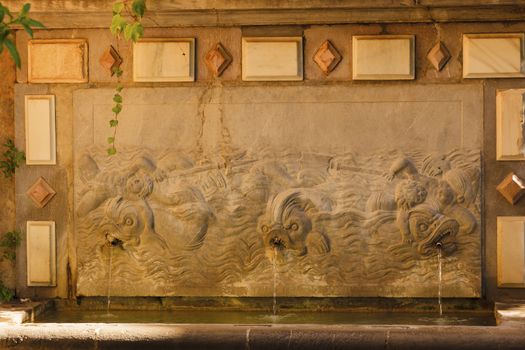 Alhambra Wall Garden Fish Monsters Tirdent Fountain Granada Andalusia Spain  