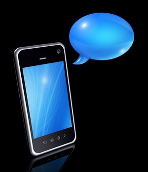 3D Speech bubbles and mobile phone. Communication and technology