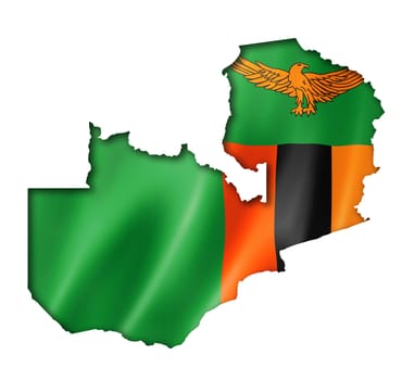 Zambia flag map, three dimensional render, isolated on white