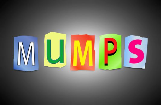 Illustration depicting a set of cut out printed letters arranged to form the word mumps.