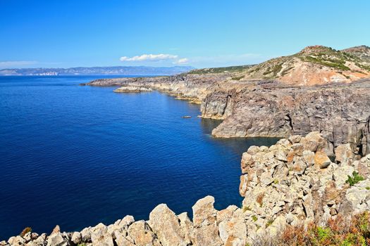 cliff in San Pietro island, Carloforte, Sardinia, Italy