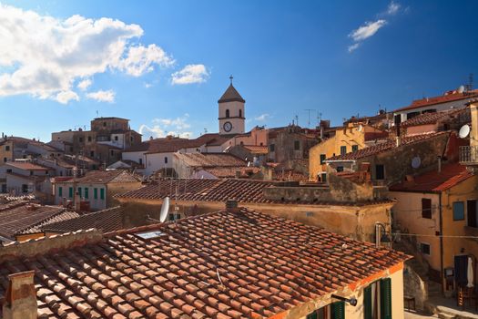 old town in Capoliveri, with the characteristic roofs, Elba Island, Italy