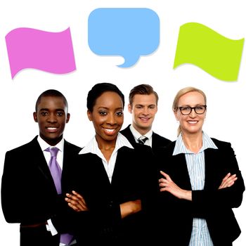 Group of business people talking with speech bubbles