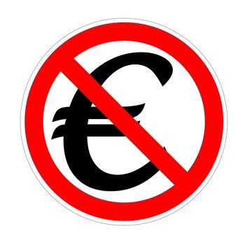 Big black euro symbol into red forbidden circle isolated in white background