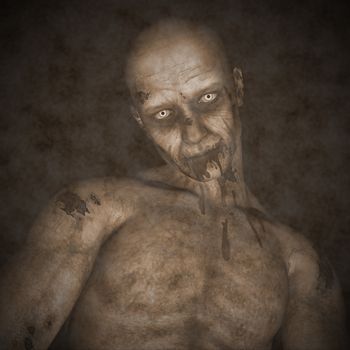 One zombie portrait in vintage style for Halloween - 3D render