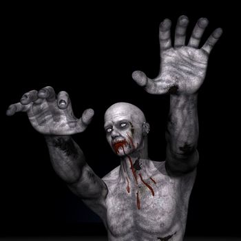 One zombie hands up in black background for Halloween - 3D render