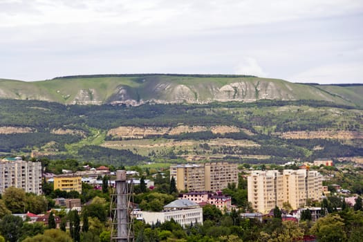 Panorama of Russian town from bird flight